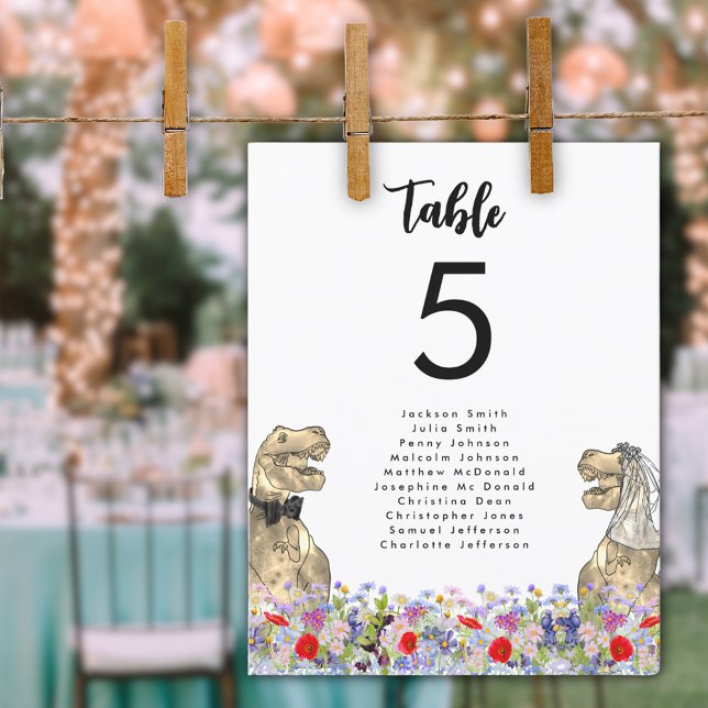 Tabla de Bodas de temas de dinosaurios (Dinosaur themed wedding table seating chart)