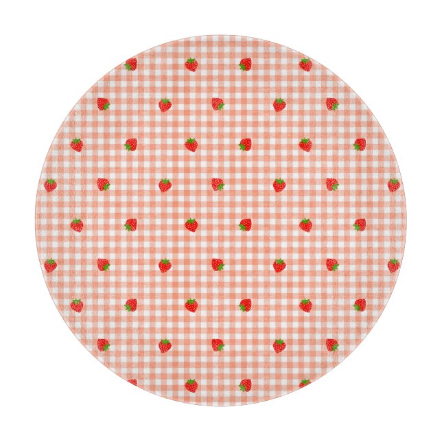 TABLA DE CORTAR いちご＆ギンガムチェック（サーモンピンク）    (Anverso)