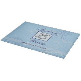 Tabla De Cortar 25º Aniversario en Azul y Plata
