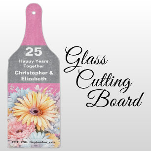 Tabla De Cortar 25 aniversario plateado floral rosa