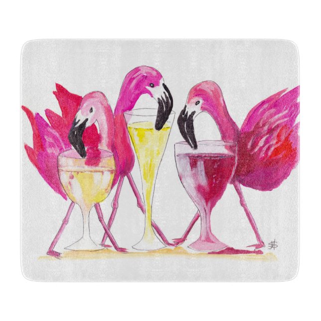 Tabla De Cortar 3 tablero de corte de vidrio Flamingos (Anverso)