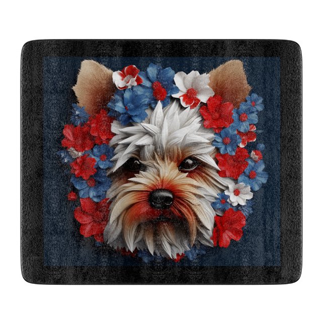 Tabla De Cortar 3D Patriotic Yorkshire Terrier (Anverso)