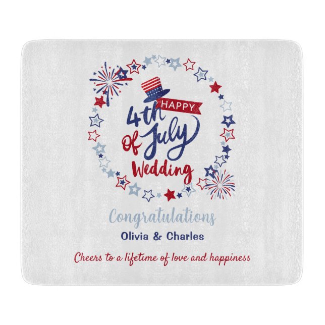 Tabla De Cortar 4th of July Wedding | Personalized Bride & Groom  (Anverso)