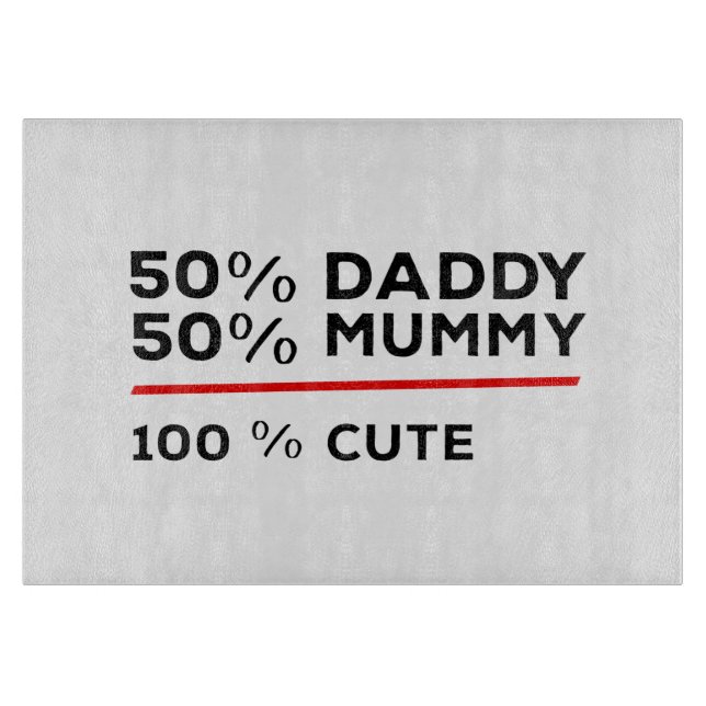Tabla De Cortar 50% Papi 50% Mami 100% Cute (Anverso)