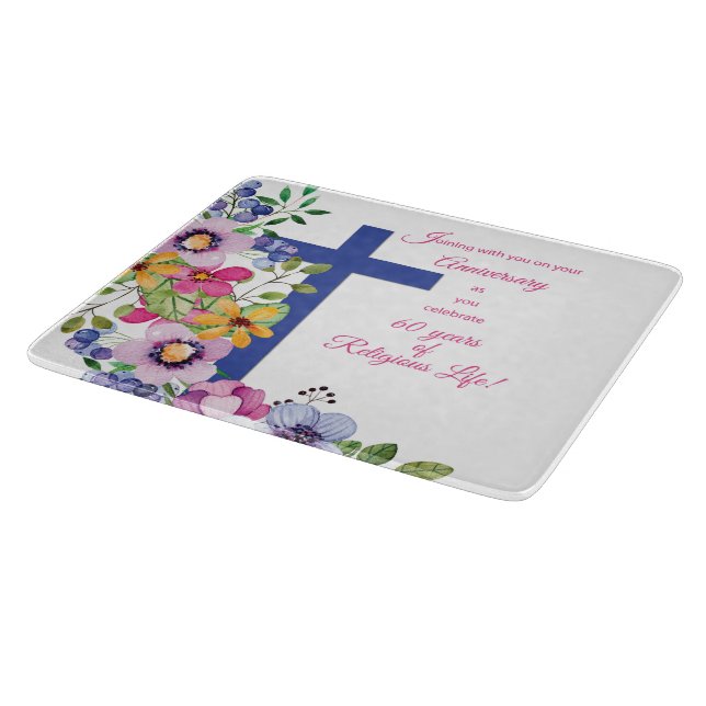 Tabla De Cortar 60° Aniversario, monja, Cruz de la Vida Religiosa (Borde)