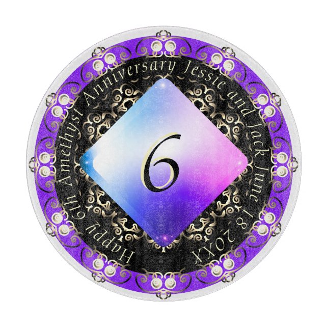 Tabla De Cortar 6.º Aniversario del Boda Ametista (Anverso)