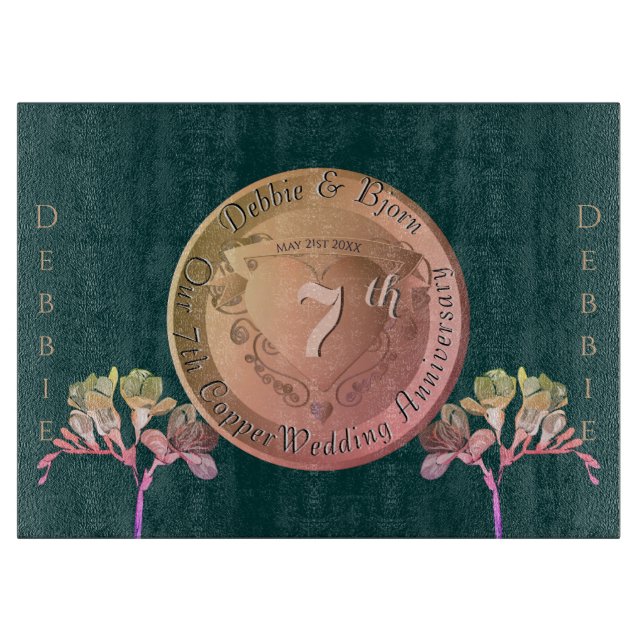 Tabla De Cortar 7.º Boda Aniversario Copper Fresia (Anverso)