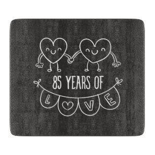 Tabla De Cortar 85° Aniversario Regalo Corazones de Chalk