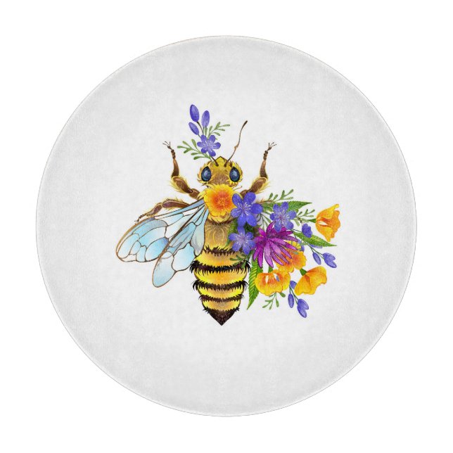 Tabla De Cortar Abeja de flor con plantas silvestres (Anverso)