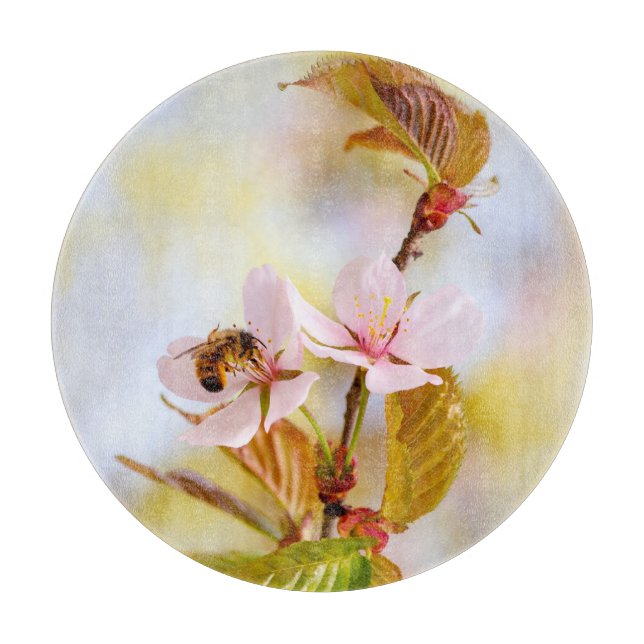 Tabla De Cortar Abeja En Una Flor De Cerezo (Anverso)