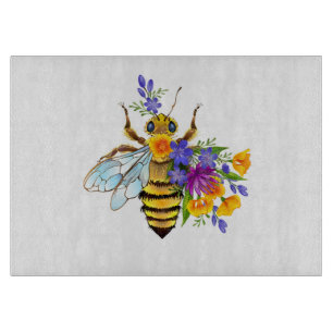 Tabla De Cortar Abeja flor con plantas silvestres