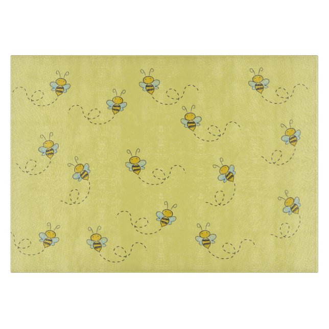 Tabla De Cortar Abeja Ocupada Patrón Amarillo  (Anverso)