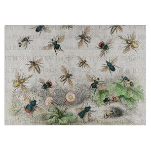Tabla De Cortar Abeja Reina Entomología Botánica Vintage