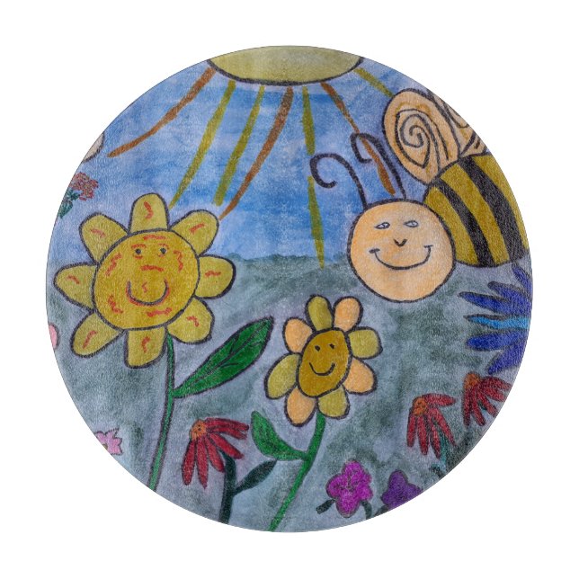 Tabla de cortar Abeja y Flores (Anverso)
