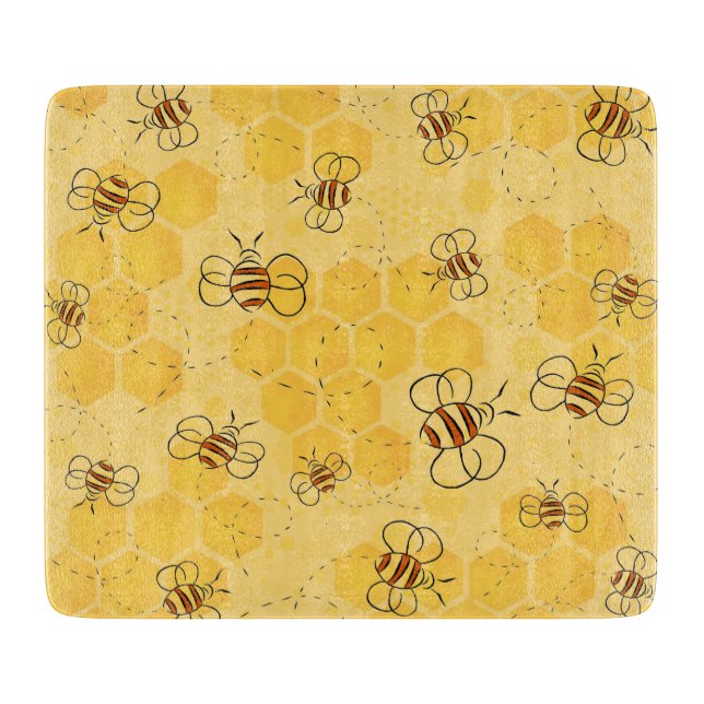 Tabla De Cortar Abeja Zumbando Abejas de Miel Lindas  (Anverso)