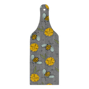 Tabla De Cortar Abejas y mariposas en gris