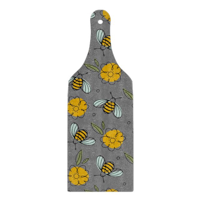 Tabla De Cortar Abejas y mariposas en gris (Anverso)