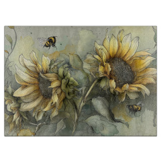 Tabla De Cortar Abejas Zumban Entre Girasoles
