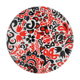 Tabla De Cortar Abrupción del patrón floral del arte folklórico ét