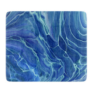 Tabla De Cortar Abstracción acrílica de mármol azul y blanco