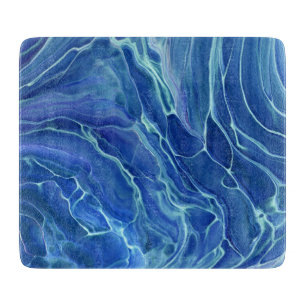 Tabla De Cortar Abstracción acrílica de mármol azul y blanco