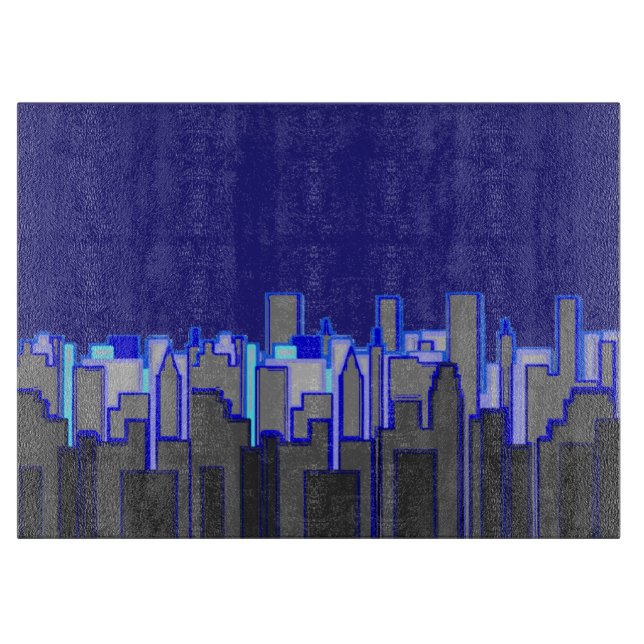 Tabla De Cortar Abstract Blue City Skyline Art (Anverso)
