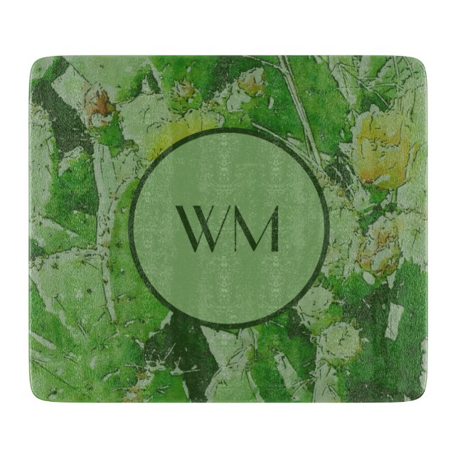 Tabla De Cortar Abstracto de Cactus Inspiro Monograma Tablero (Anverso)