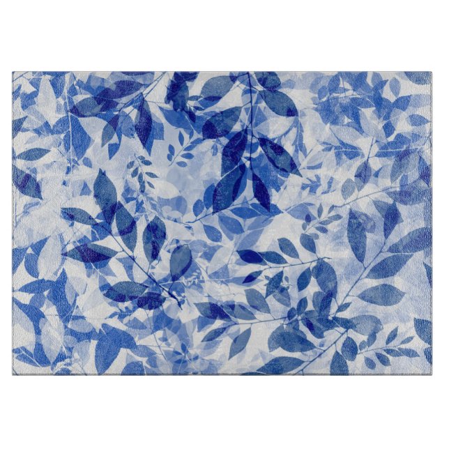 Tabla De Cortar Abstracto de hojas azules y blancas (Anverso)