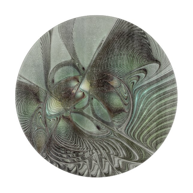 Tabla De Cortar Abstracto Olive Sage Green Grey Fractal Art Fantas (Anverso)