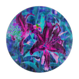 Tabla De Cortar Abstracto púrpura y rosa caliente Flores de lirio 