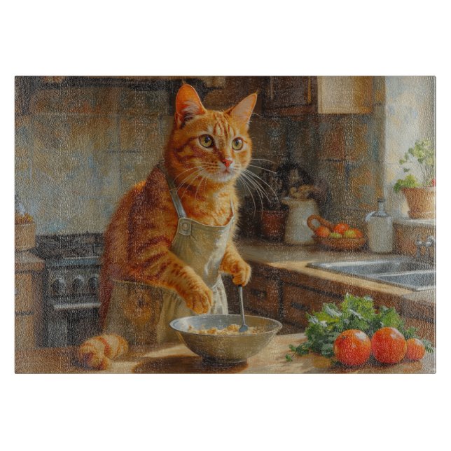 Tabla De Cortar Abyssinian Cat Cooking in Kitchen (Anverso)