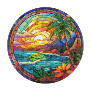 Tabla De Cortar acantilados tropicales arte de cristal manchado
