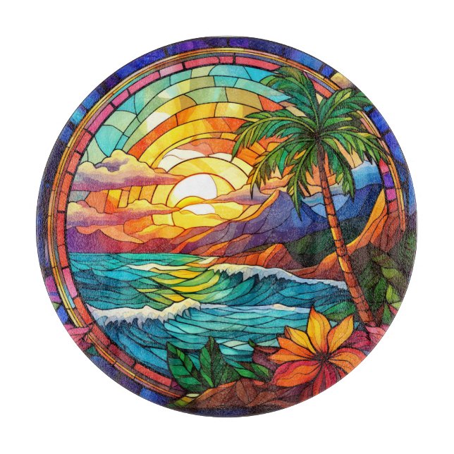 Tabla De Cortar acantilados tropicales arte de cristal manchado (Anverso)
