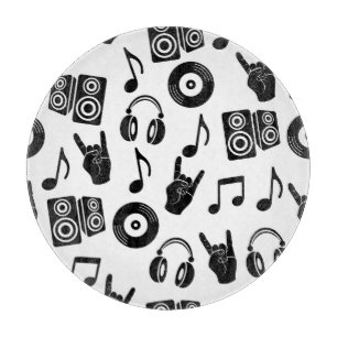 Tabla De Cortar Accesorios musicales: Patrón de cosecha monocromo.