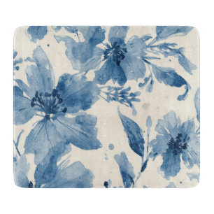 Tabla De Cortar Acuarela Azul Floral Pintada Botánica Caprichosa