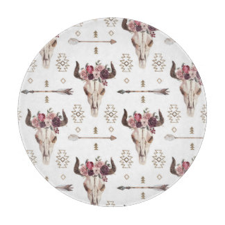 Tabla De Cortar acuarela Boho: flechas, patrón de cráneo.