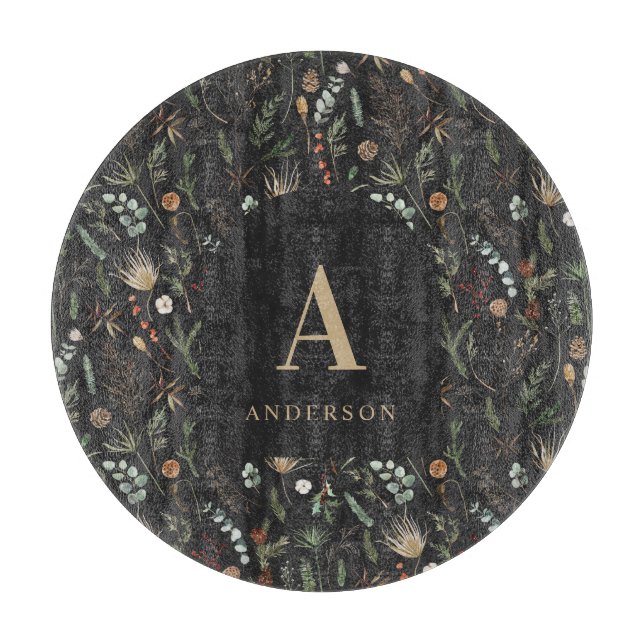 Tabla De Cortar Acuarela botánica floral moody negro moderno (Anverso)