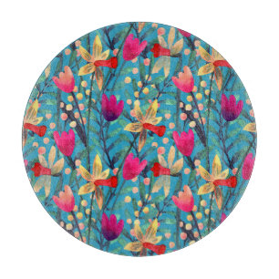 Tabla De Cortar Acuarela Brillante: Diseño Floral Seamless.