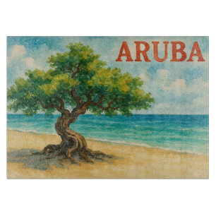 Tabla De Cortar Acuarela de Aruba Divi Tree Eagle Beach