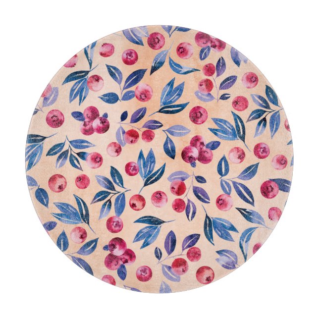 Tabla De Cortar Acuarela de Cranberry: Fresas silvestres sin mar (Anverso)