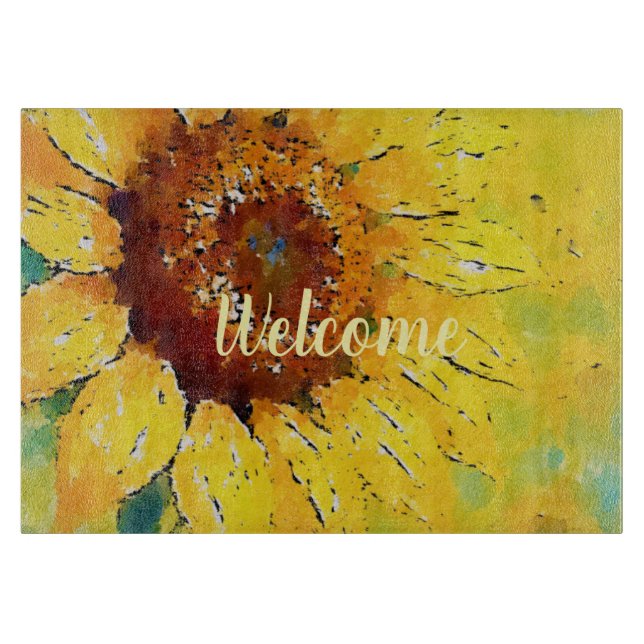 Tabla de cortar acuarela de girasol (Anverso)