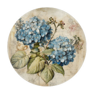 Tabla De Cortar Acuarela Floral Hortensia Azul