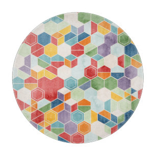 Tabla De Cortar Acuarela Hexagón, Mosaico Aleatorio.