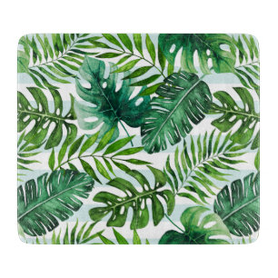 Tabla De Cortar Acuarela Hojas Tropicales Verde Moderno