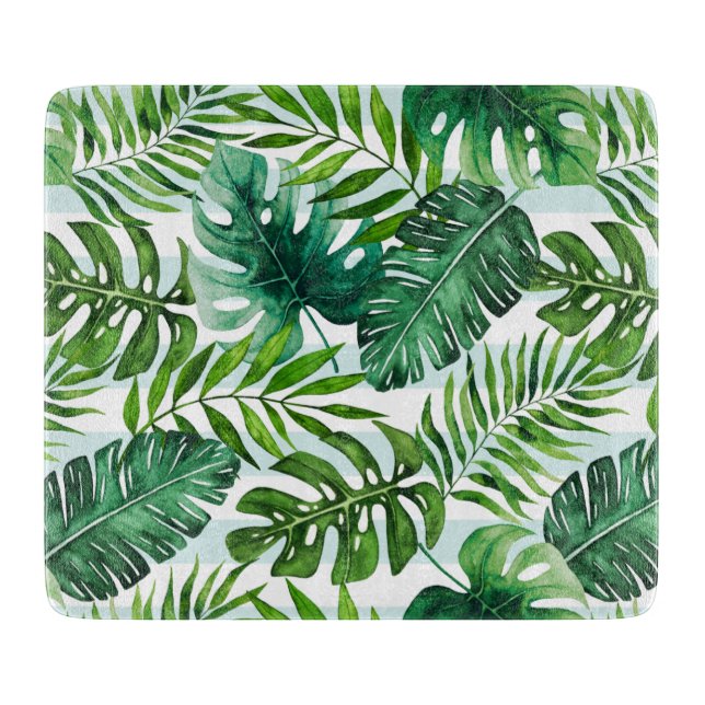 Tabla De Cortar Acuarela Hojas Tropicales Verde Moderno (Anverso)