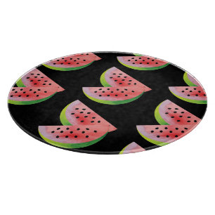 Tabla De Cortar Acuarela Par de Sandías Patrón Negro de Verano Se