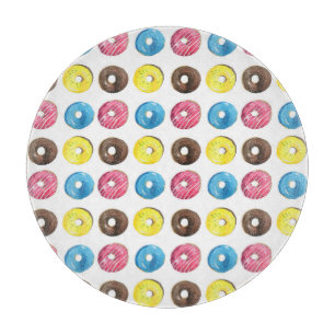 Tabla De Cortar Acuarela pequeñas donuts, patrón sin costuras.