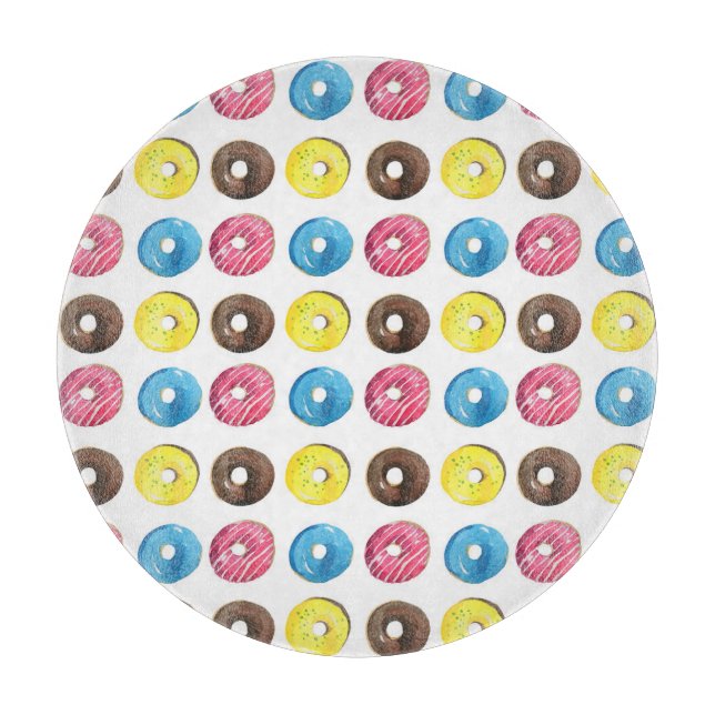 Tabla De Cortar Acuarela pequeñas donuts, patrón sin costuras. (Anverso)