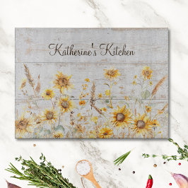 Tabla De Cortar Acuarela Rústico Amarillo Sunflower Garden Madera