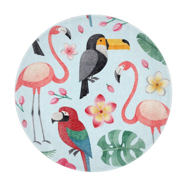 Tabla De Cortar Acuarela Tropical: Fusión De Flor De Ave. (Anverso)